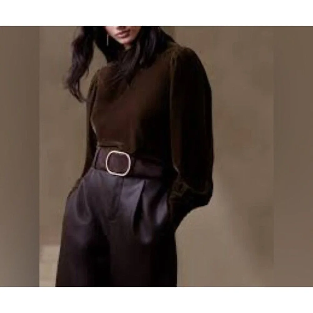 Banana Republic Cropped Velvet Open Back Blouse Womens M Brown Whimsigoth